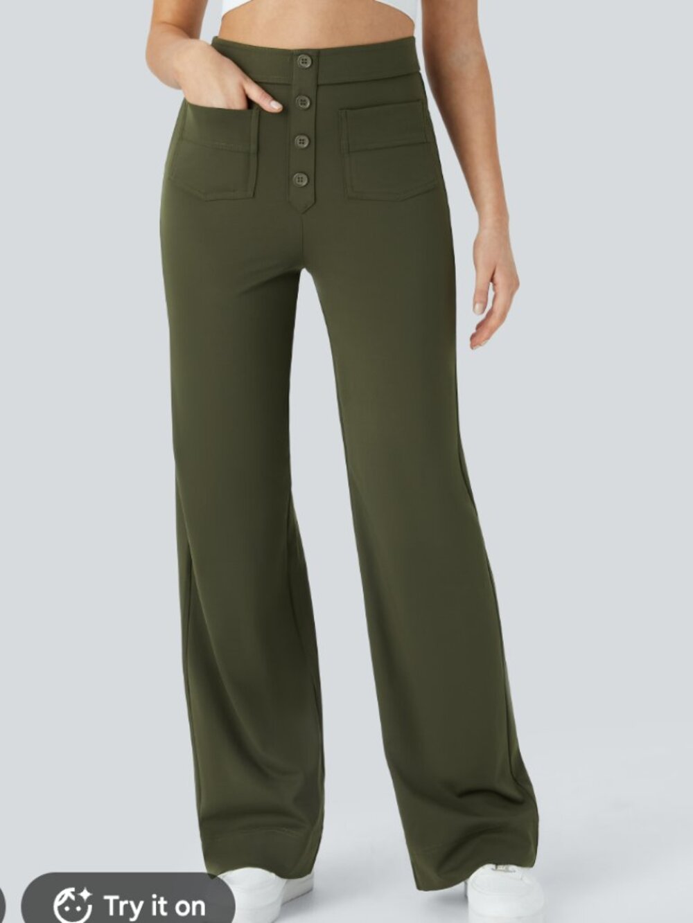 NWT Halara Size M DayStretch High Waisted Straight Leg Pocket Pants- Olive Green